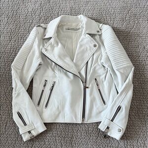 Stylish Women White Leather Biker Jacket
